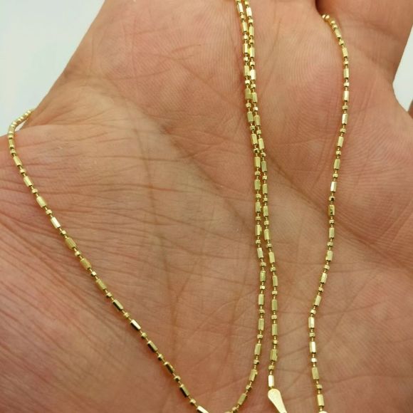 Real 14K Solid Gold 18” Unique Womens Bar Chain